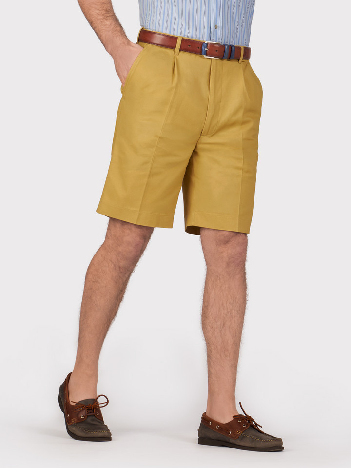 Men's Mustard Yellow Cotton Pleated Shorts