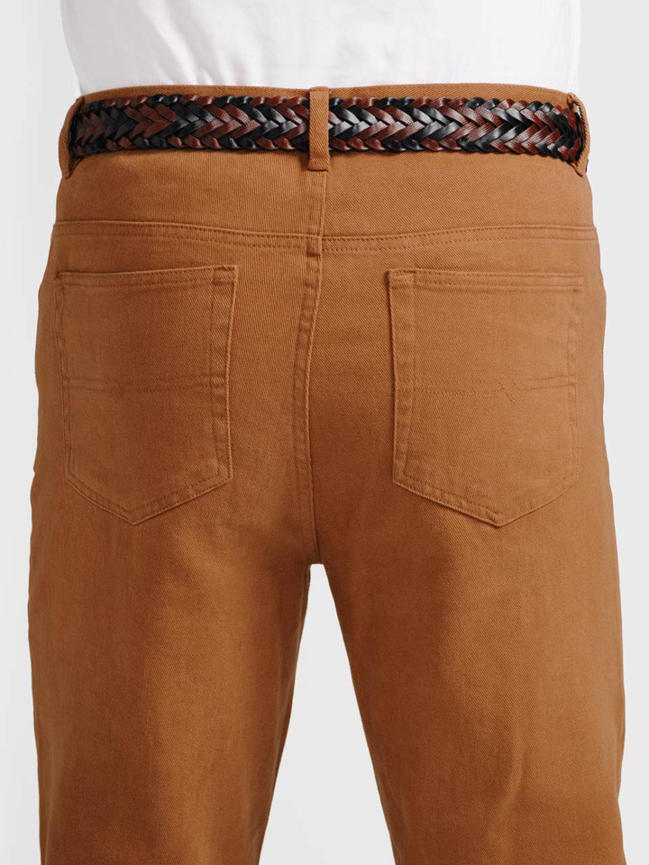 Men's Tan Brown Drill Jeans on Model Back Pocket