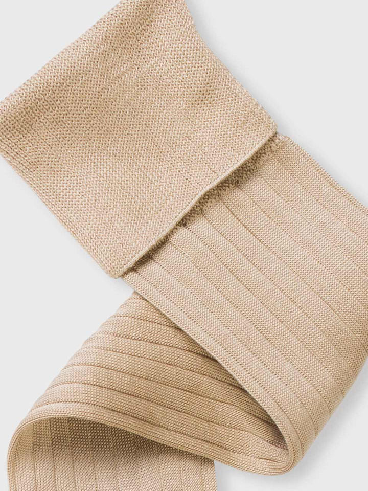 Top detail of Mens Camel Beige Knee High Socks