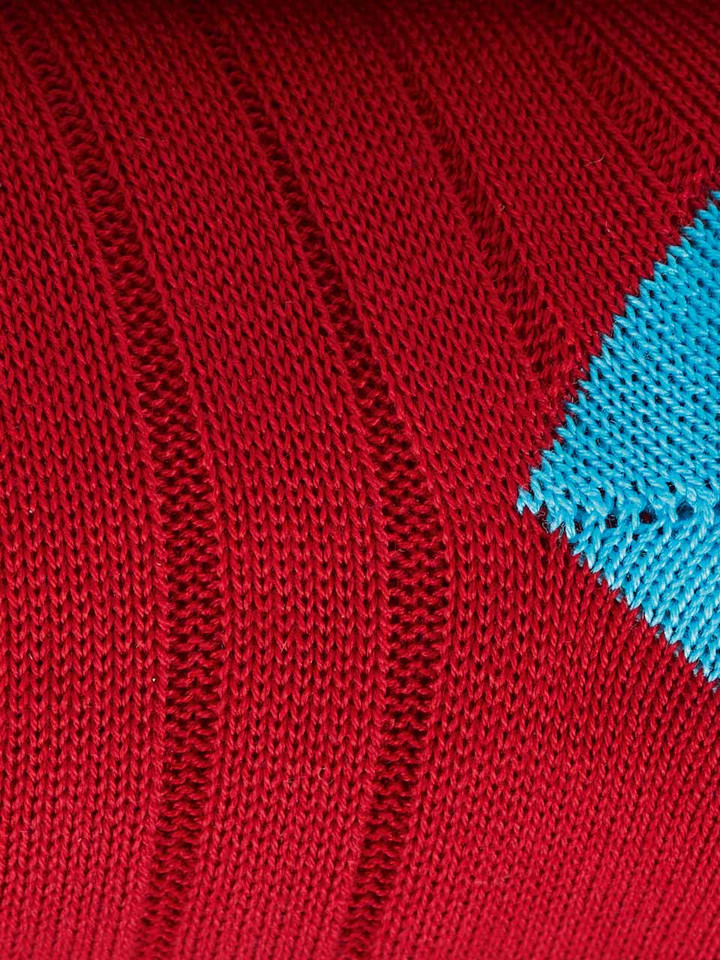 Detail of Men's Red Mercerised Cotton Knee High Socks