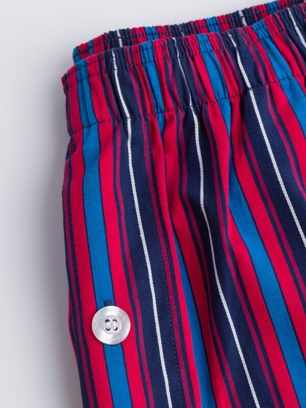 Close Up of Navy & Red Club Striped cotton Pyjamas details