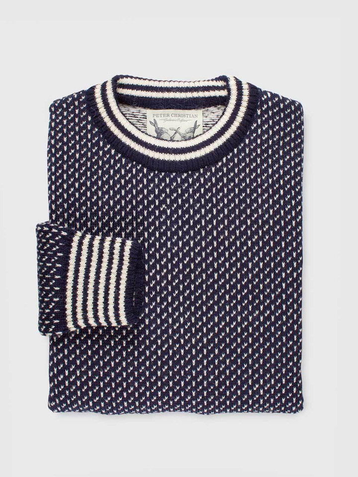 Men's Navy Blue Norwegian Jumper - 100% Pure Wool