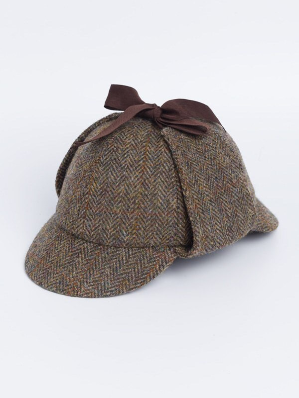 thumbnail image 2 of 100% Wool Country Tweed Sherlock Holmes Deerstalker Hat - Hunting Drop Ears Cap GR109 For Men 2 of 3