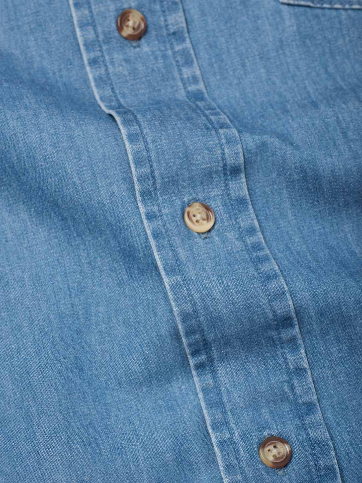 Men's Blue Washed Denim Shirt Horn Buttons