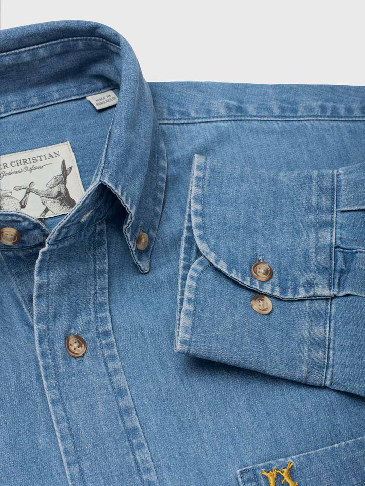 Men's Blue Washed Denim Shirt Adjustable Cuff