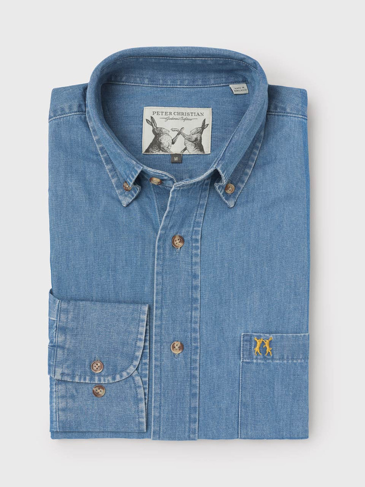 Men's Blue Washed Denim Shirt Folded
