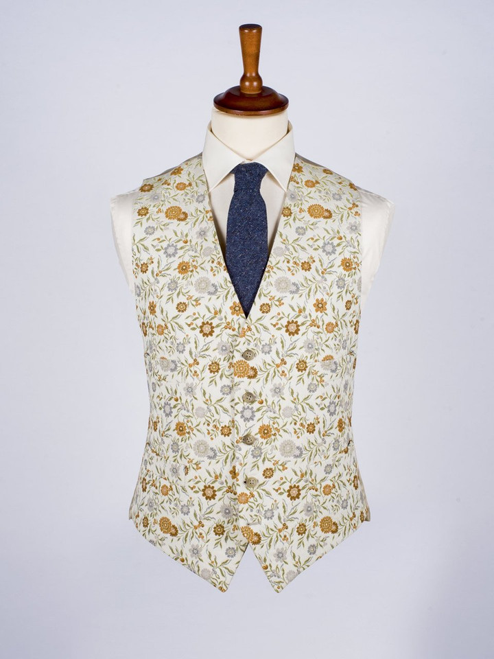 Men's Gold Floral Brocade Waistcoat