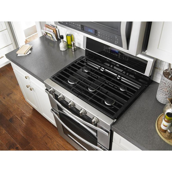 Whirlpool® 6.0 Cu. Ft. Gas Double Oven Range with Center Oval Burner WGG745S0FS