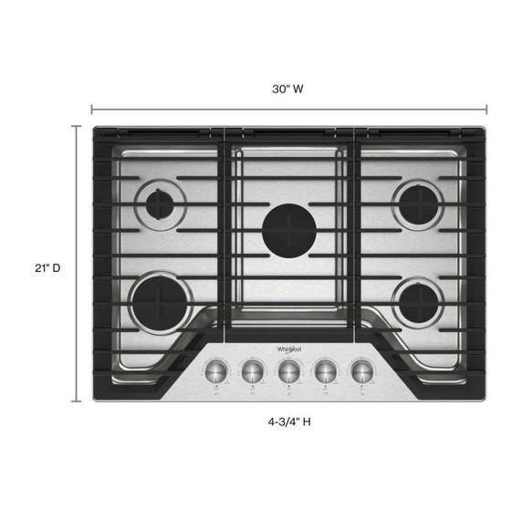 Whirlpool® 30-inch Gas Cooktop with Fifth Burner WCGK7030PS
