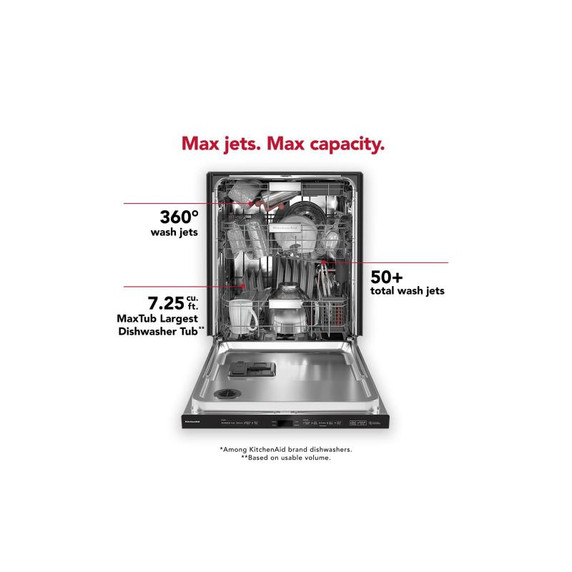 Kitchenaid® 44 dBA Dishwasher with 360° Max Jets™ Third Rack and LED Interior Lighting KDTM804KBS