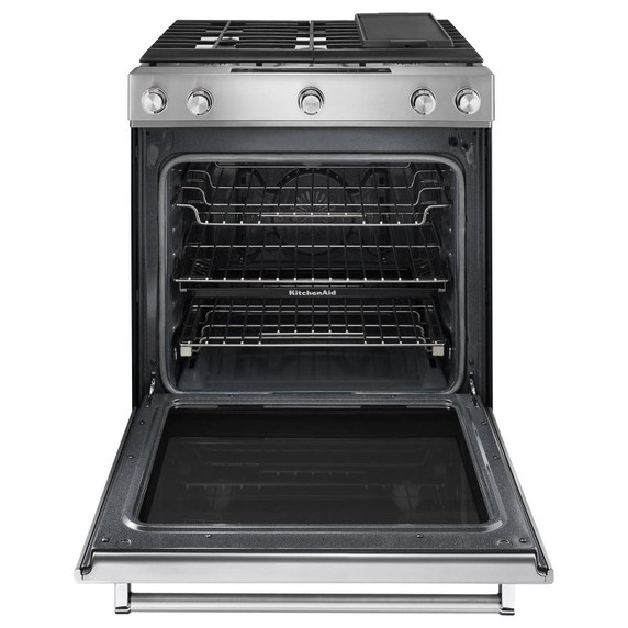 Kitchenaid® 30-Inch 5 Burner Front Control Gas Convection Range with Baking Drawer KSGB900ESS