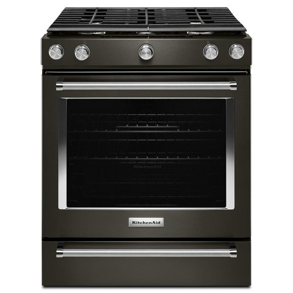 Kitchenaid® 30-Inch 5-Burner Gas Slide-In Convection Range KSGG700EBS
