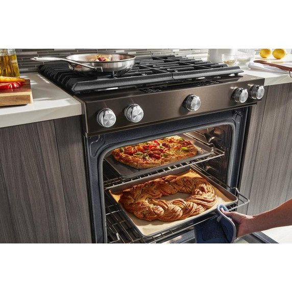 Kitchenaid® 30-Inch 5-Burner Gas Slide-In Convection Range KSGG700EBS