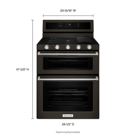 Kitchenaid® 30-Inch 5 Burner Gas Double Oven Convection Range KFGD500EBS