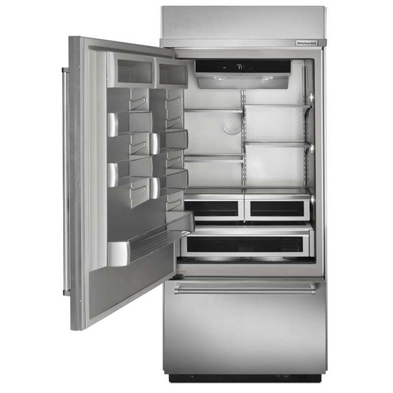 Kitchenaid® 20.9 Cu. Ft. 36" Width Built-In Stainless Bottom Mount Refrigerator with Platinum Interior Design KBBL306ESS