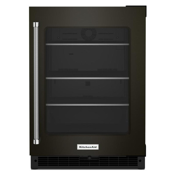 Kitchenaid® 24" Undercounter Refrigerator with Glass Door and Shelves with Metallic Accents and PrintShield™ Finish KURR314KBS