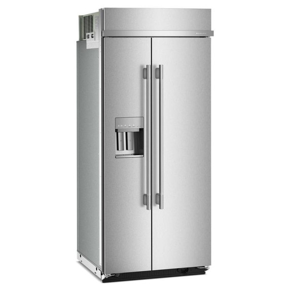 Kitchenaid® 20.8 Cu. Ft. 36" Built-In Side-by-Side Refrigerator features Exterior Water and Ice Dispenser with Measured Fill KBSD736SPS