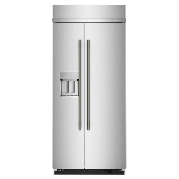 Kitchenaid® 20.8 Cu. Ft. 36" Built-In Side-by-Side Refrigerator features Exterior Water and Ice Dispenser with Measured Fill KBSD736SPS