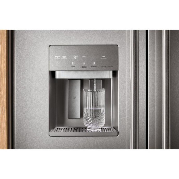 Kitchenaid® 20.8 Cu. Ft. 36" Built-In Side-by-Side Refrigerator features Exterior Water and Ice Dispenser with Measured Fill KBSD736SPS