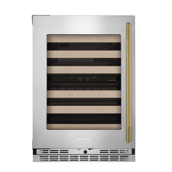 Kitchenaid® 24" Undercounter Wine Cellar with Full-Extension Wood-Front Racks KUWL524SPS