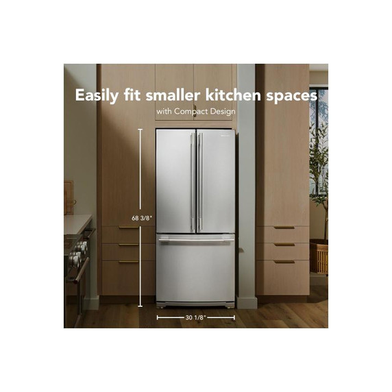 Kitchenaid® 20 cu. Ft. 30-Inch Width Standard Depth French Door Refrigerator with PrintShield® Finish and Interior Dispense KRFF330SPS