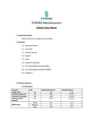 Wilburn Medical'S Strong Nitrile Glove Spec Sheet P1