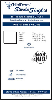 INNOVATIVE 109100 NITRIDERM STERILE POWDER-FREE NITRILE EXAM GLOVES