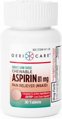 McKesson 911-36-GCP Geri-Care Pain Relief 81mg Chewable Aspirin