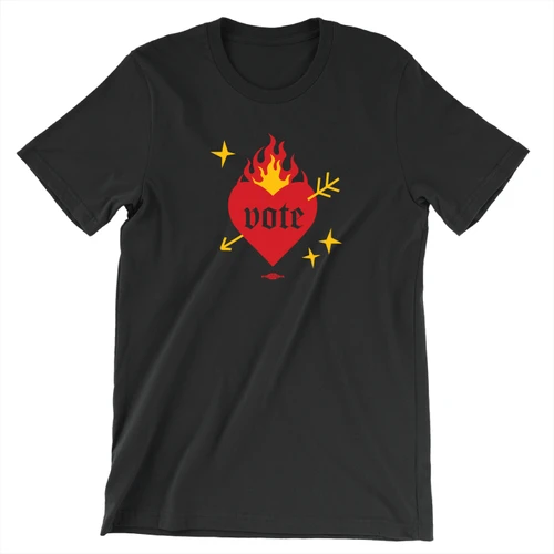Vote - Flaming Heart (Unisex Black Tee)
