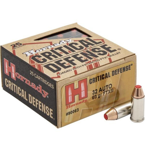 Hornady Critical Defense Handgun Ammunition .32 Auto 60gr FTX 1000 fps 100 ct