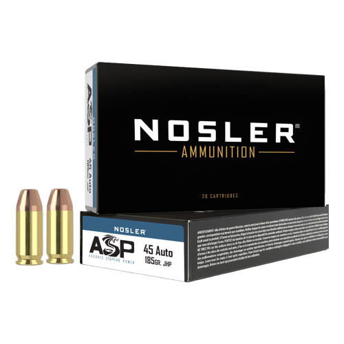 Nosler ASP Handgun Ammo .45 ACP 185 gr JHP 915 fps 200 ct