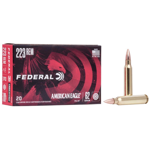 Federal American Eagle Rifle Ammunition .223 Rem 62 gr FMJ 3020 fps 100rds