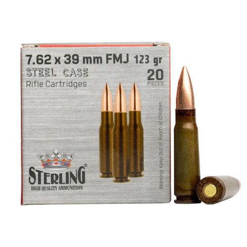 Global Ordnance Sterling Steel Case Rifle Ammunition 7.62x39mm 123gr FMJ 2362 fps 100rds