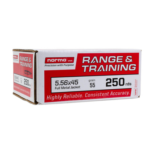 Norma Range & Training Rifle Ammunition 5.56X45 NATO 55gr FMJ 3250 fps 250/rd