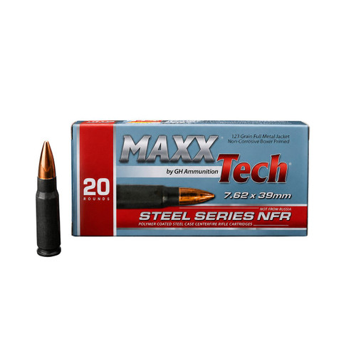 Maxxtech NFR Steel Case Rifle Ammunition 7.62x39mm 123gr FMJ 2428 fps 100rds