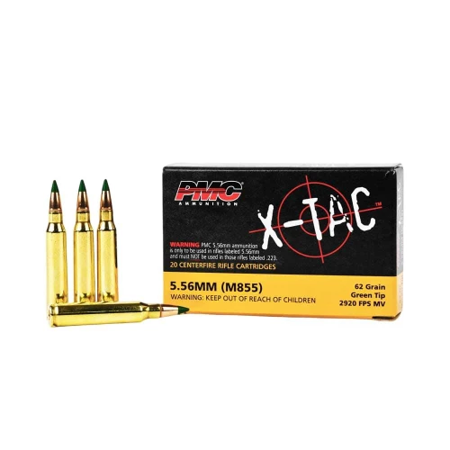 PMC X-Tac Rifle Ammunition 5.56X45 NATO 62 gr Green Tip 2920 fps 200 rds