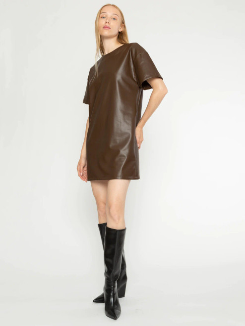 Vegan Leather Dress, Chocolate
