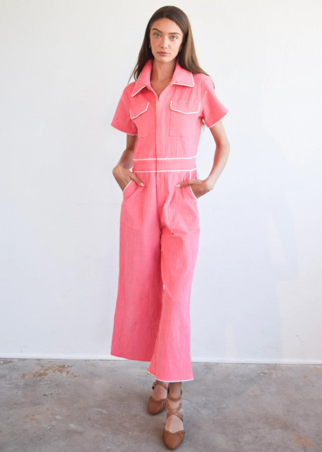 Never A Wallflower Utility Jumpsuit, Pink Corduroy
