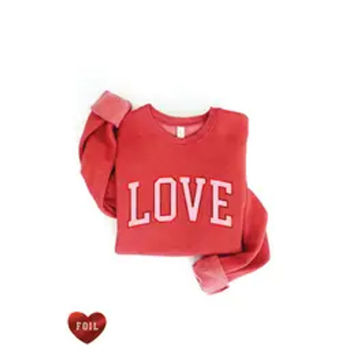 LOVE Sweatshirt, Cranberry Heather with Foil Print