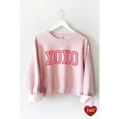 XOXO Crop Sweatshirt, Rose with Foil Print