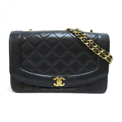 Chanel Diana Matelasse Chain Shoulder Bag , Black Lambskin 