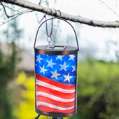 American Flag Glass Solar LED Lantern With Dusk-To-Dawn Sensor