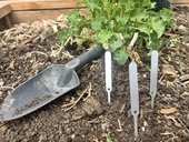 Bundle of durable aluminum seedling labels with pre-drilled holes – ideal for tagging young plants, vegetable starts, herbs, and flowers. Weatherproof and rust-resistant metal garden markers made in the USA for long-lasting outdoor use. Perfect for greenhouses, garden beds, and seed trays.
