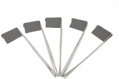 10" D-Series aluminum garden marker with compact rectangular nameplate and sturdy galvanized wire legs – perfect for labeling seedlings, small herbs, and container plants. Rustproof, weather-resistant, and reusable metal plant tags made in the USA for long-term outdoor use.