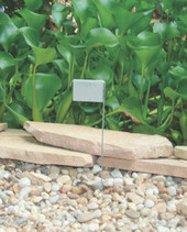10" D-Series aluminum garden marker with compact rectangular nameplate and sturdy galvanized wire legs – perfect for labeling seedlings, small herbs, and container plants. Rustproof, weather-resistant, and reusable metal plant tags made in the USA for long-term outdoor use.