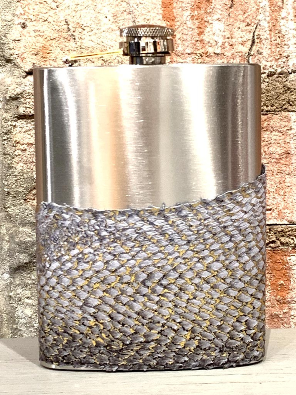 Fish Leather Flask, Stainless Steel