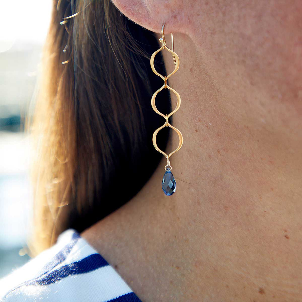 Dainty Navy Blue Crystal Drop Wedding Earrings