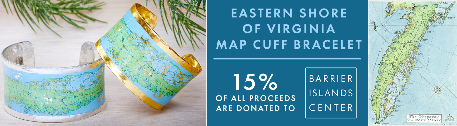 Eastern Shore of Virginia Map Cuff Bracelet
