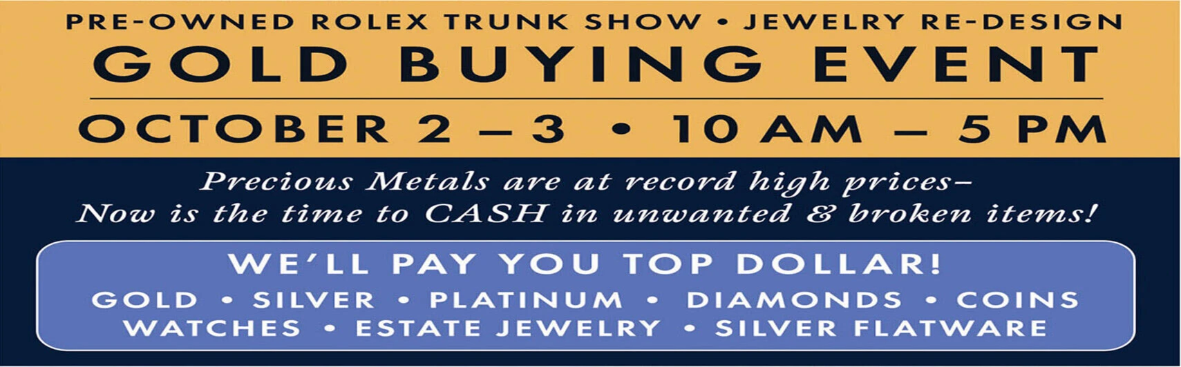 Moonrise Jewelry Gold Buying Event Cape Charles VA October 2-3, 2026