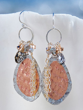 Narvik Earrings, Genuine Fish Leather in Rose Gold & Silver